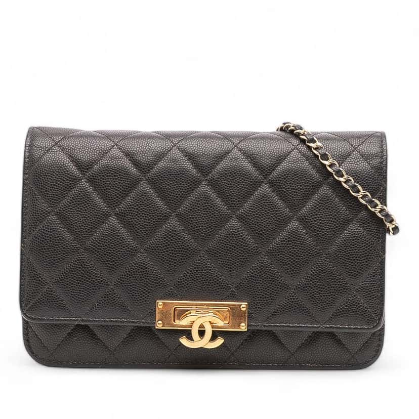 Chanel Quilted Caviar Golden Class Wallet On Chain Black Leather Good condition - Front View
