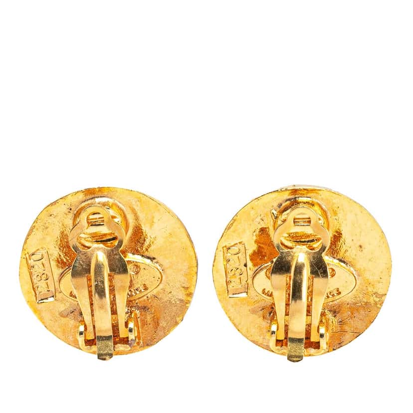 Chanel Gold Plated CC Round Clip On Earrings Gold Metal Good condition - Back View