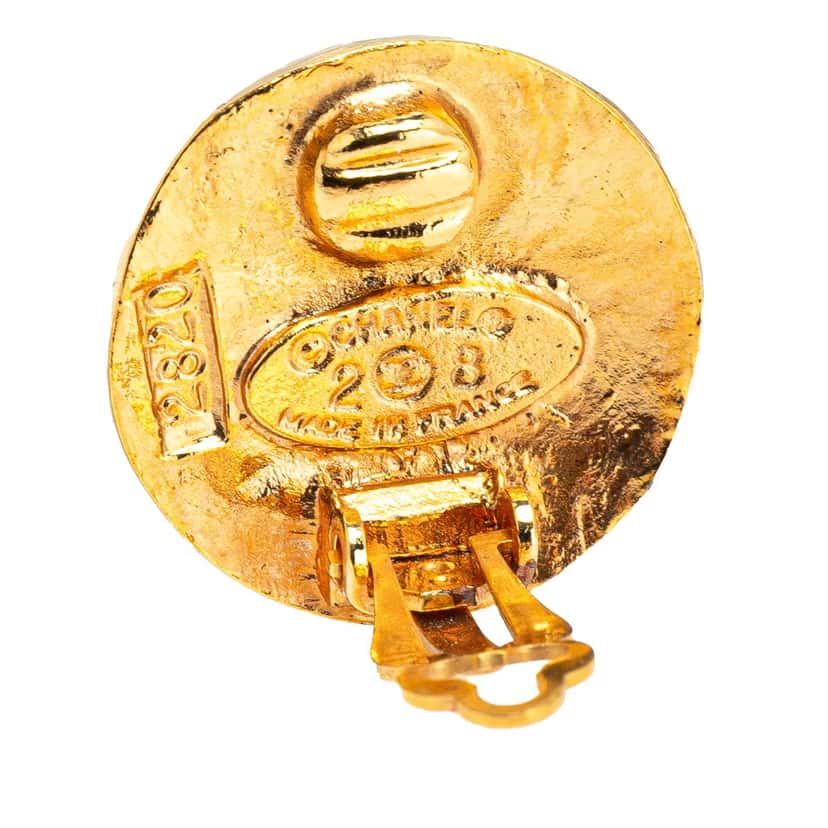 Chanel Gold Plated CC Round Clip On Earrings Gold Metal Good condition - Inside View