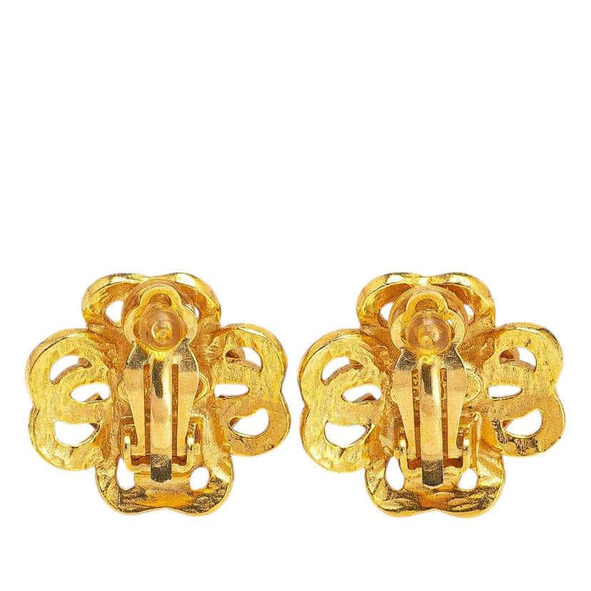 Chanel Gold Plated CC Flower Clip On Earrings Gold Metal Good condition - Back View