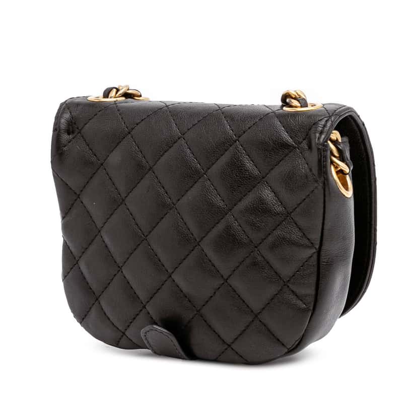 Chanel Quilted Grained Calfskin Casual Trip Messenger Black Leather Good condition - Back View