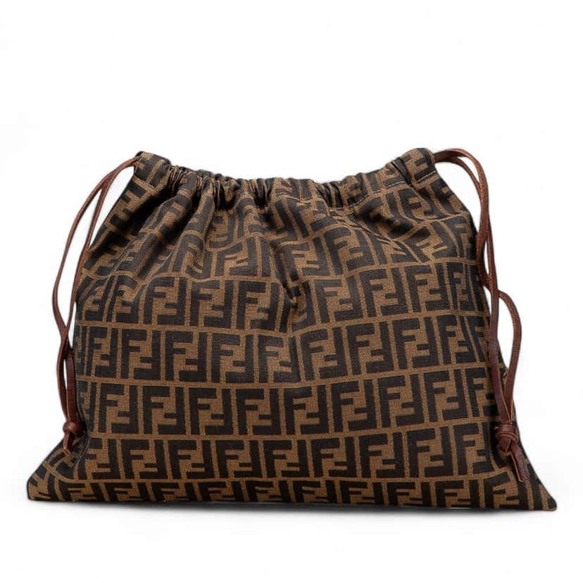 Fendi Zucca Canvas Drawstring Pouch Brown Canvas Good condition - Front View