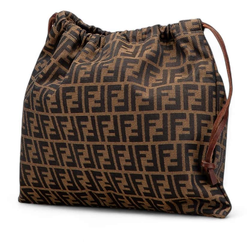 Fendi Zucca Canvas Drawstring Pouch Brown Canvas Good condition - Back View