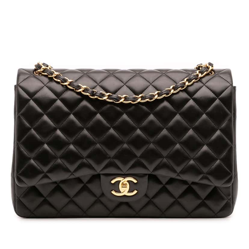 Chanel Maxi Classic Lambskin Double Flap Black Leather Good condition - Front View