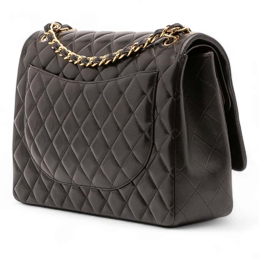 Chanel Maxi Classic Lambskin Double Flap Black Leather Good condition - Back View