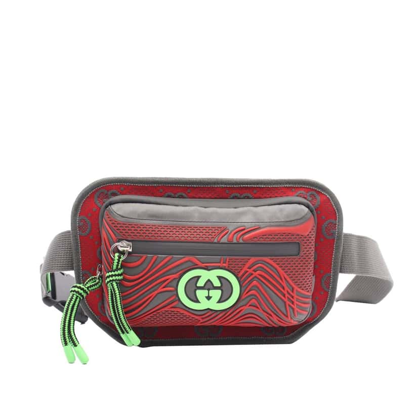 Gucci GG Nylon and Rubber Belt Bag Red Good condition - Front View