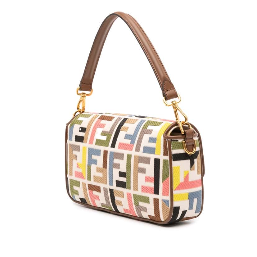 Fendi Zucca Canvas Embroidered Baguette Satchel Brown Canvas Good condition - Back View
