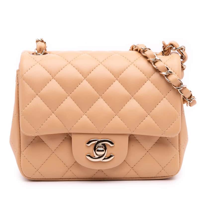 Chanel Mini Square Classic Lambskin Single Flap Brown Leather Good condition - Front View