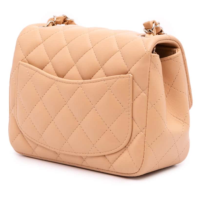 Chanel Mini Square Classic Lambskin Single Flap Brown Leather Good condition - Back View