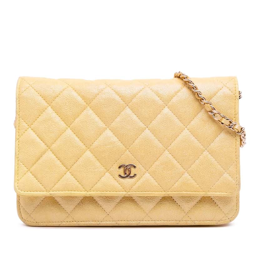 Chanel CC Quilted Caviar Wallet on Chain Yellow Leather Good condition - Front View