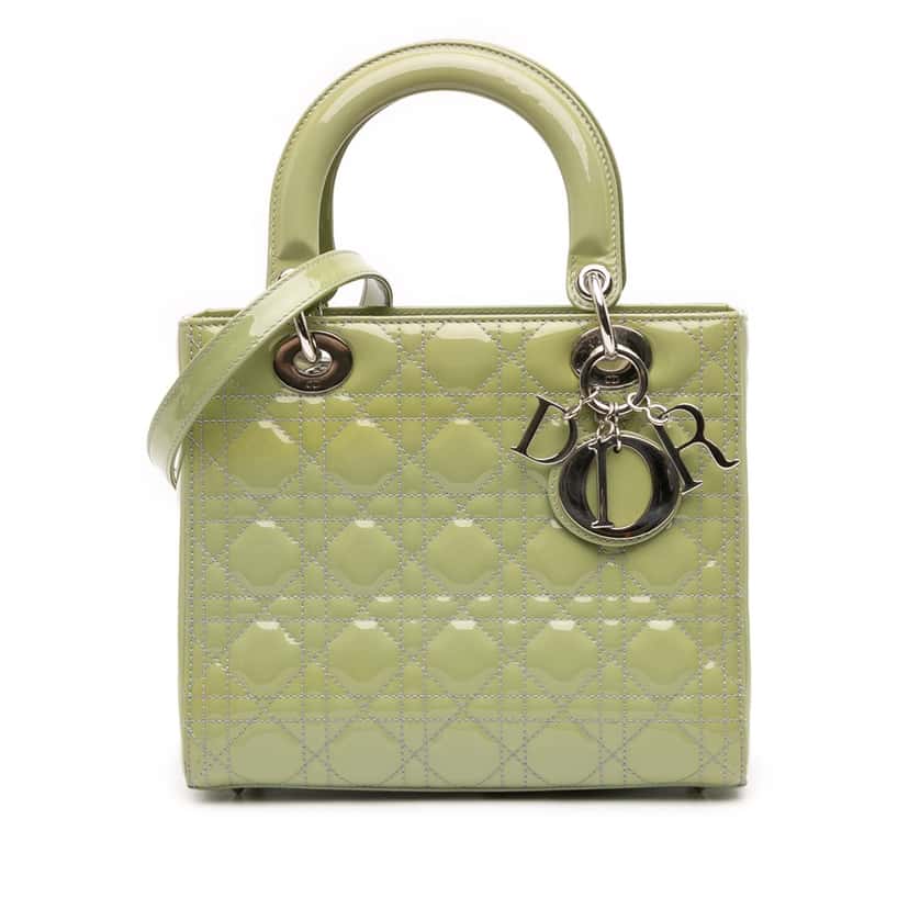 Dior Medium Patent Cannage Lady Dior Green Leather Good condition - Front View