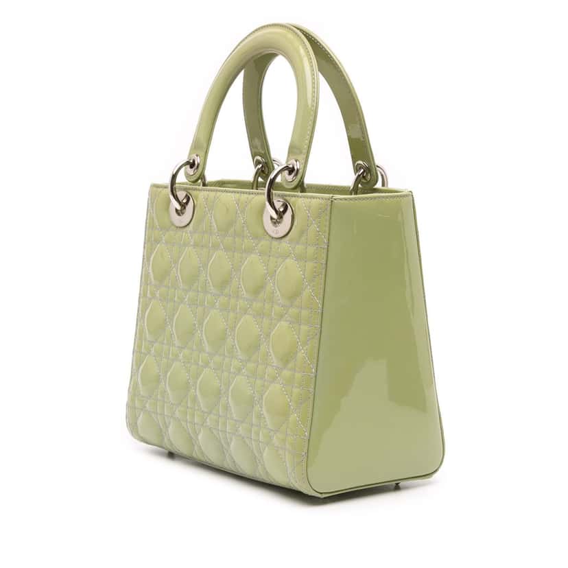 Dior Medium Patent Cannage Lady Dior Green Leather Good condition - Back View