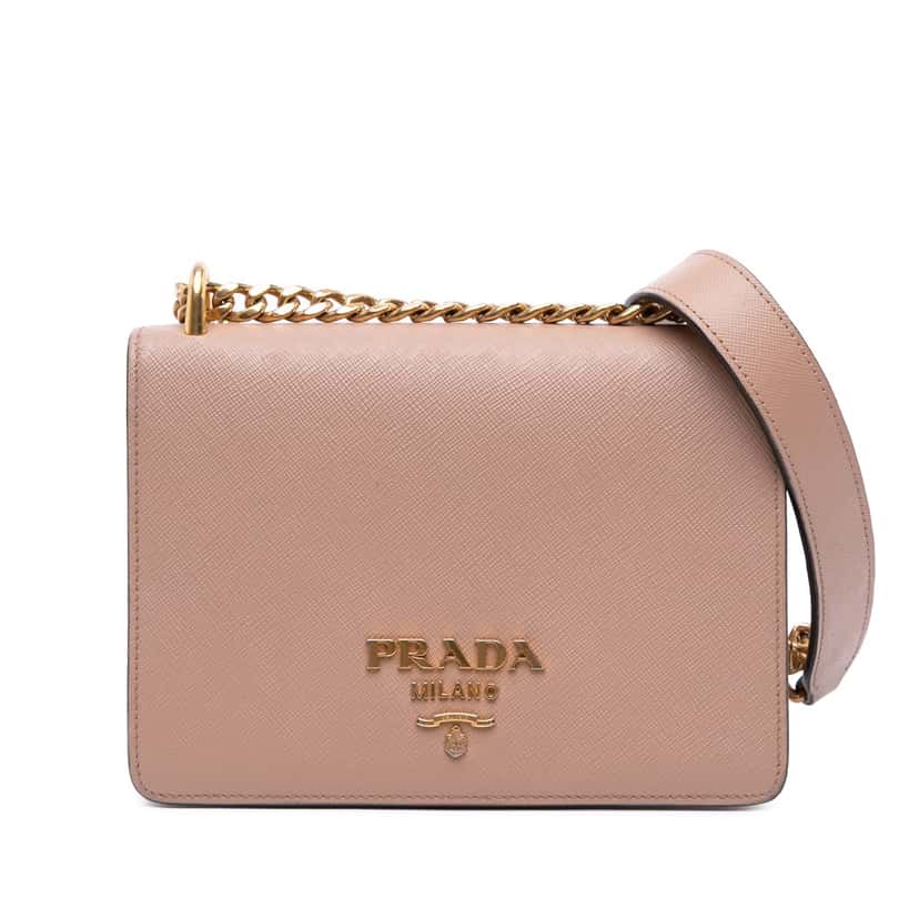 Prada Saffiano Lux Chain Crossbody Brown Leather Good condition - Front View