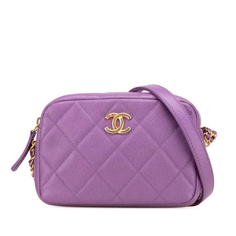 Chanel Quilted Caviar My Perfect Camera Case Purple Leather Good condition - Front View