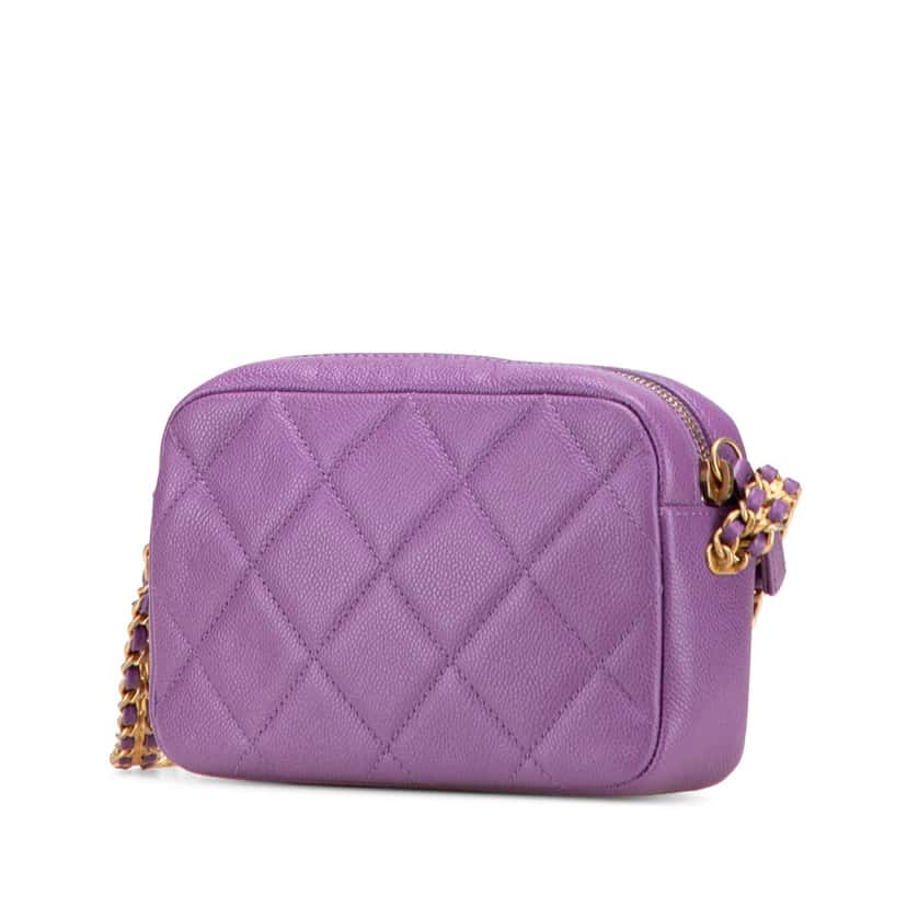 Chanel Quilted Caviar My Perfect Camera Case Purple Leather Good condition - Back View