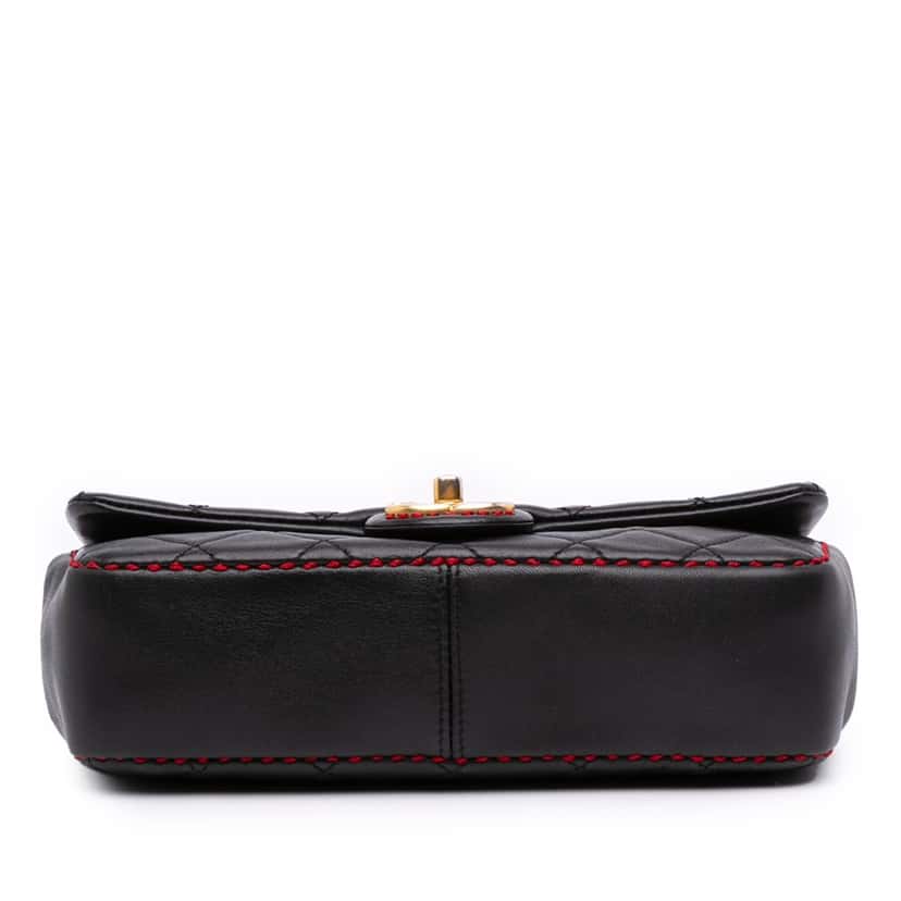 Chanel CC Quilted Lambskin Contrast Stitch Single Flap Black Leather Good condition - Inside View