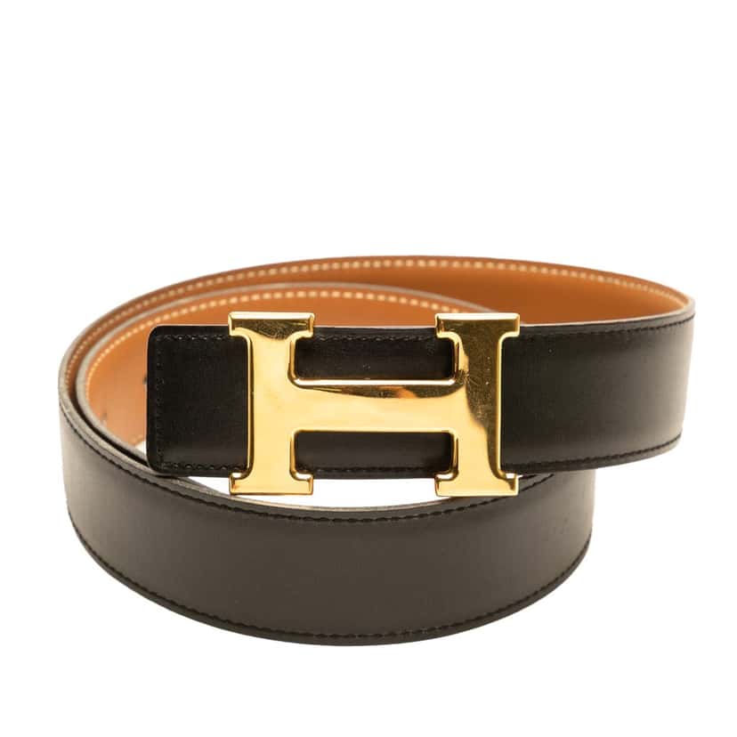 Hermès Box Calf and Gulliver Constance H Belt Black Leather Good condition - Front View