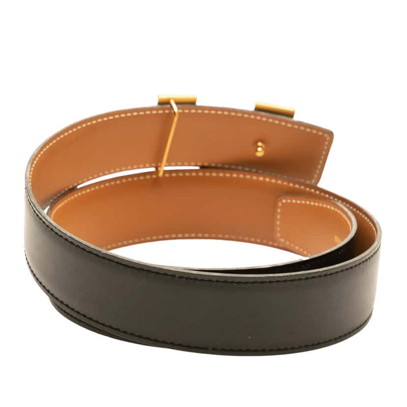 Hermès Box Calf and Gulliver Constance H Belt Black Leather Good condition - Inside View