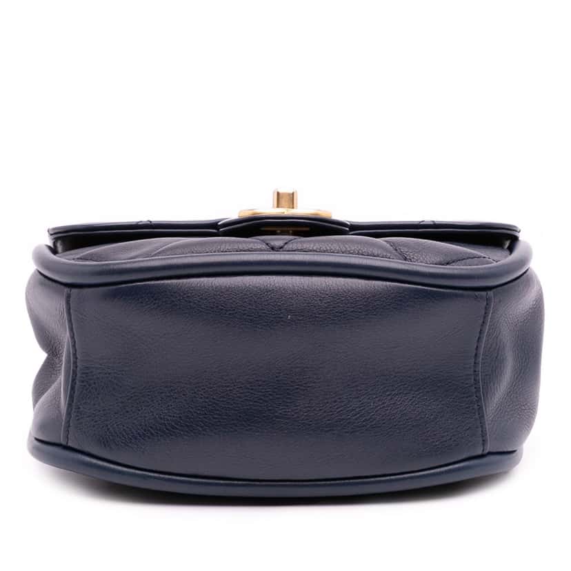 Chanel Mini CC Quilted Calfskin Round Moon Messenger Flap Blue Leather Good condition - Inside View