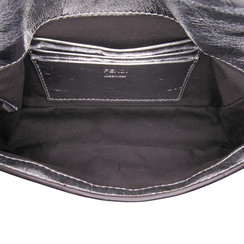 Fendi Mini Zucca Embossed Metallic Leather Baguette Satchel Silver Leather Good condition - Model View