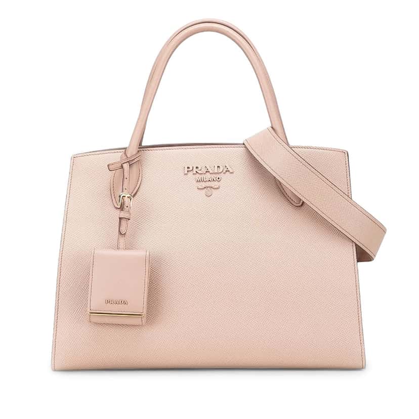 Prada Medium Saffiano Cuir Monochrome Top Handle Tote Pink Leather Good condition - Front View