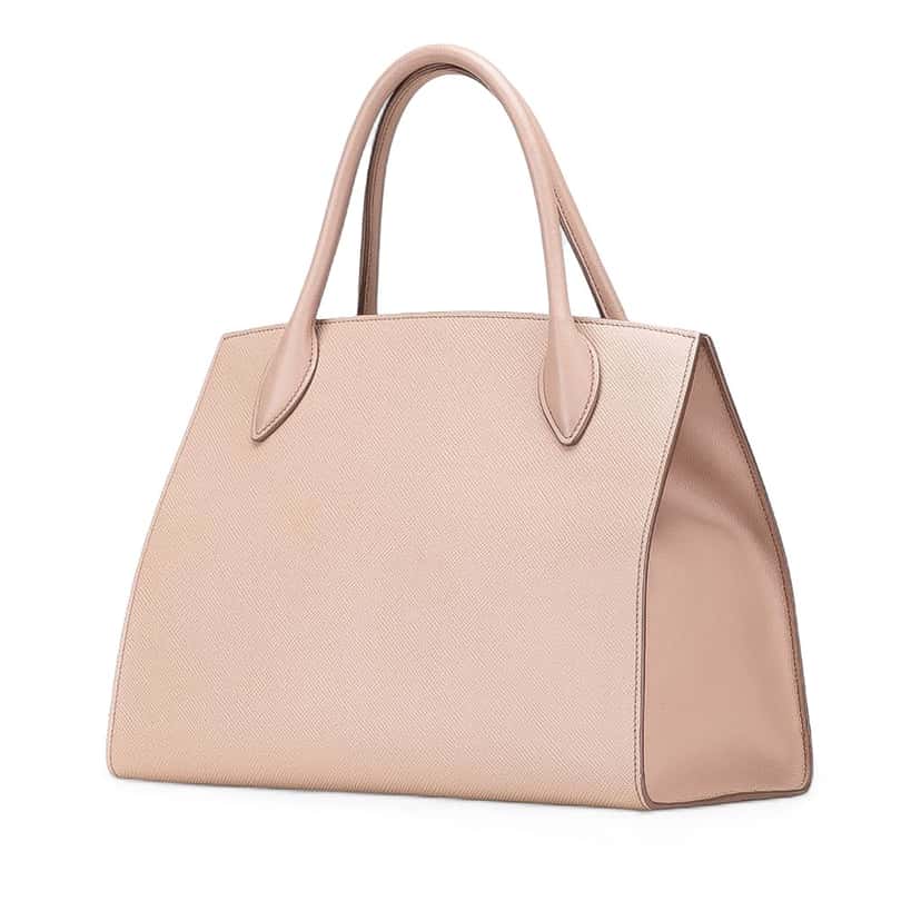 Prada Medium Saffiano Cuir Monochrome Top Handle Tote Pink Leather Good condition - Back View