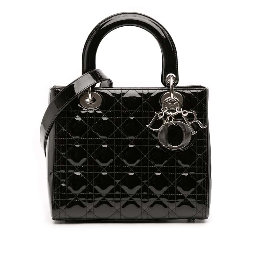 Dior Medium Patent Cannage Lady Dior Black Leather Good condition - Front View