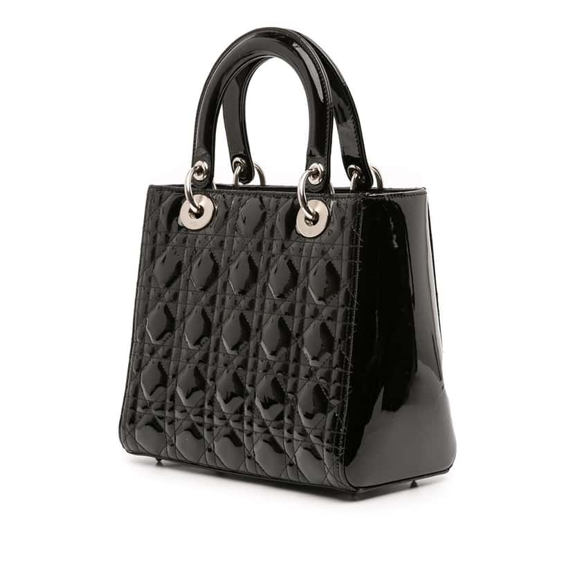 Dior Medium Patent Cannage Lady Dior Black Leather Good condition - Back View