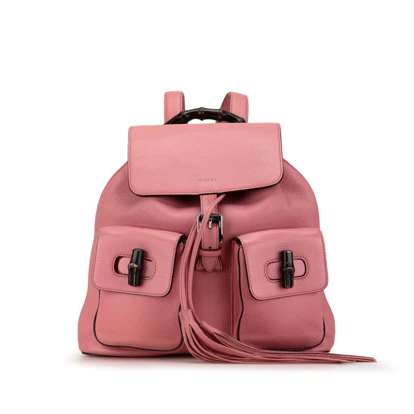 Gucci Leather Bamboo Tassel Backpack Pink Leather Good condition - Front View