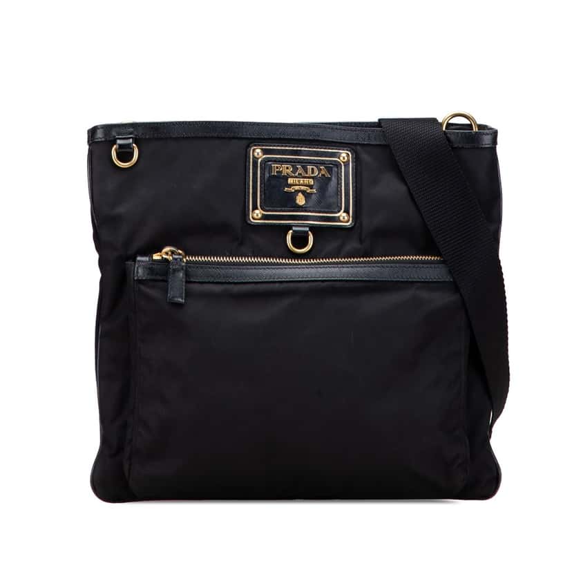 Prada Saffiano Trimmed Tessuto Snap Crossbody Black Good condition - Front View