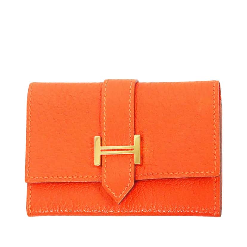 Hermès Chevre Mysore Bearn Card Case Orange Leather Good condition - Front View