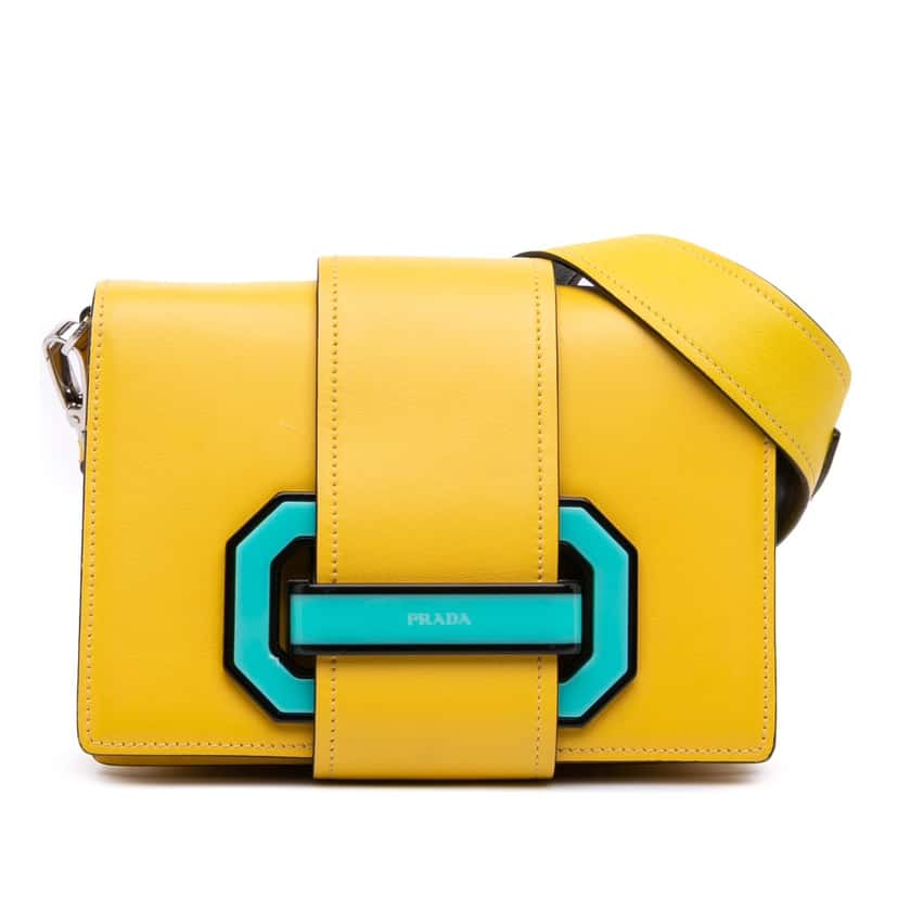 Prada City Calf Plex Ribbon Crossbody Yellow Leather Good condition - Front View