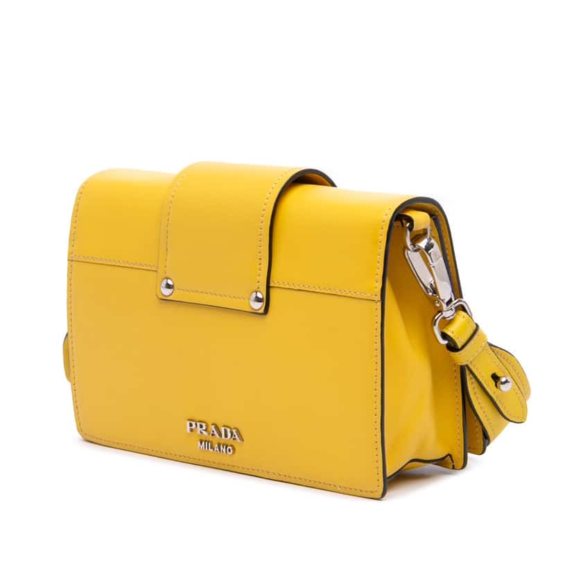 Prada City Calf Plex Ribbon Crossbody Yellow Leather Good condition - Back View