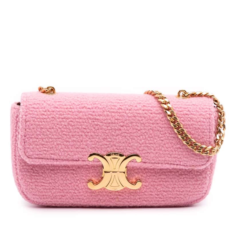 Celine Tweed Claude Chain Shoulder Bag Pink Tweed Good condition - Front View