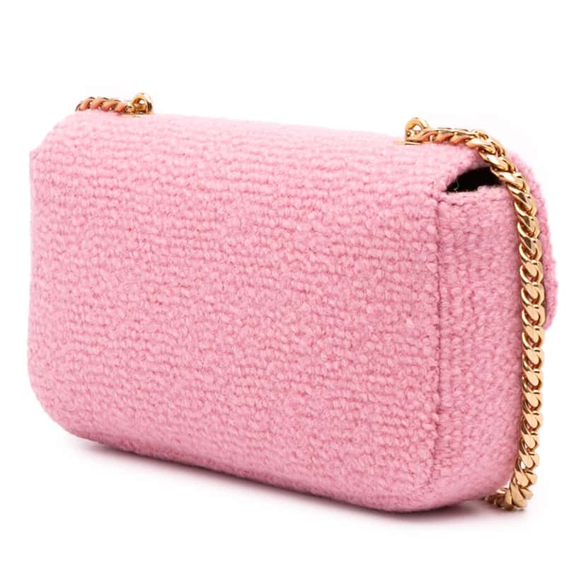 Celine Tweed Claude Chain Shoulder Bag Pink Tweed Good condition - Back View