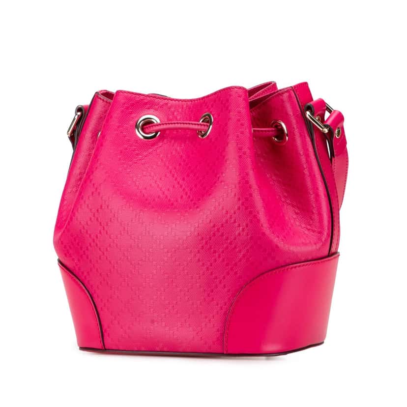 Gucci Diamante Leather Bright Bucket Bag Pink Leather Good condition - Back View