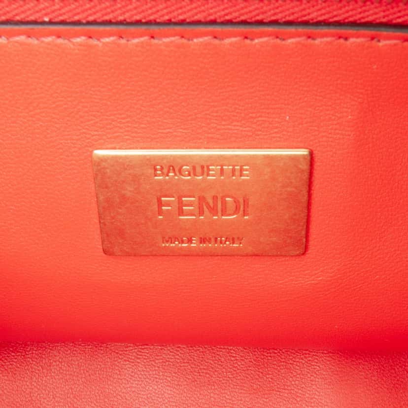 Fendi Zucca Embossed Leather Chain Midi Baguette Orange Leather Good condition - Box View
