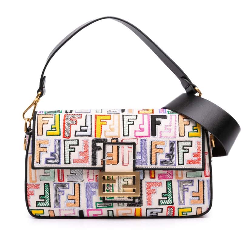 Fendi Chinese Valentines Day Zucca Embroidered Canvas Baguette Satchel Brown Canvas Good condition - Front View