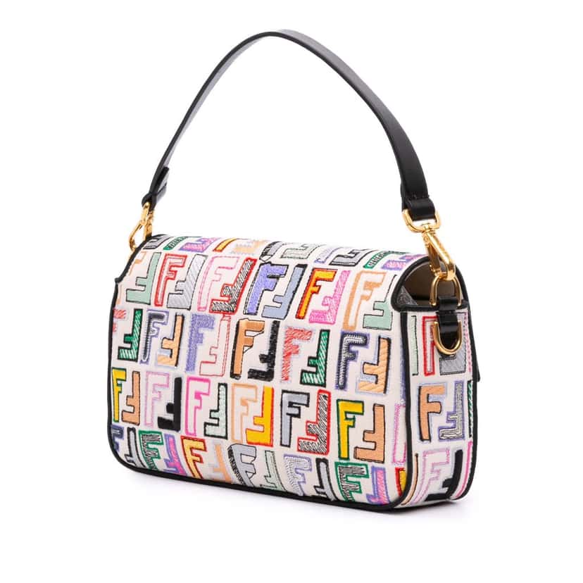 Fendi Chinese Valentines Day Zucca Embroidered Canvas Baguette Satchel Brown Canvas Good condition - Back View