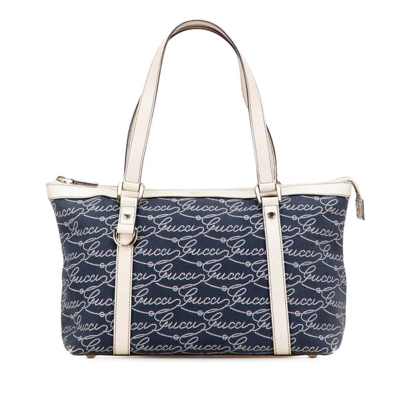 Gucci 85th Anniversary Canvas Logo Abbey D Ring Tote Blue Canvas Good condition - Front View