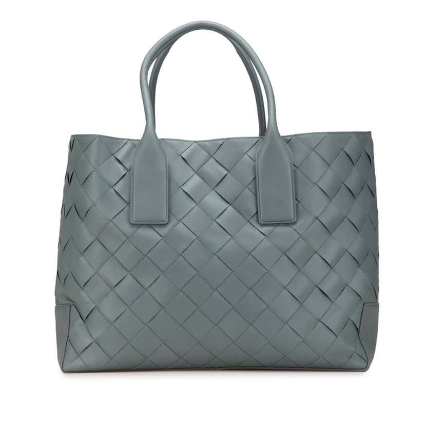 Bottega Veneta Lambskin Maxi Intrecciato Tote Grey Leather Good condition - Front View
