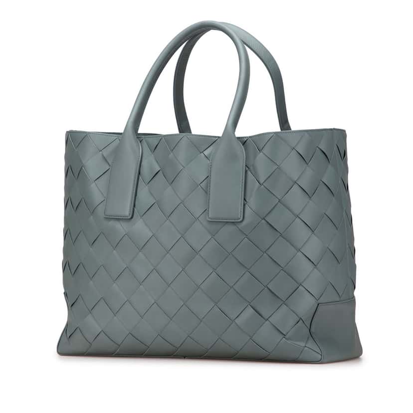 Bottega Veneta Lambskin Maxi Intrecciato Tote Grey Leather Good condition - Back View