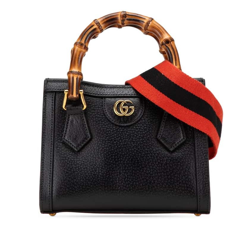 Gucci Small Calfskin Bamboo Diana Satchel Black Leather Good condition - Front View