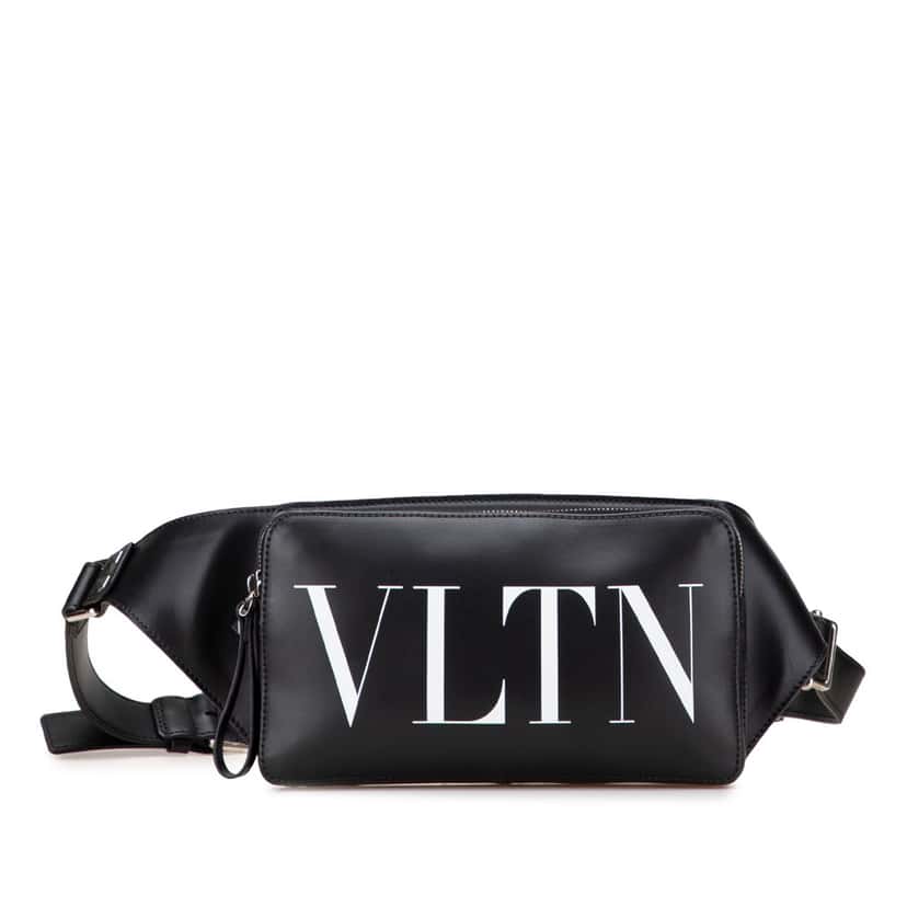 Valentino Leather VLTN Belt Bag Black Leather Good condition - Front View