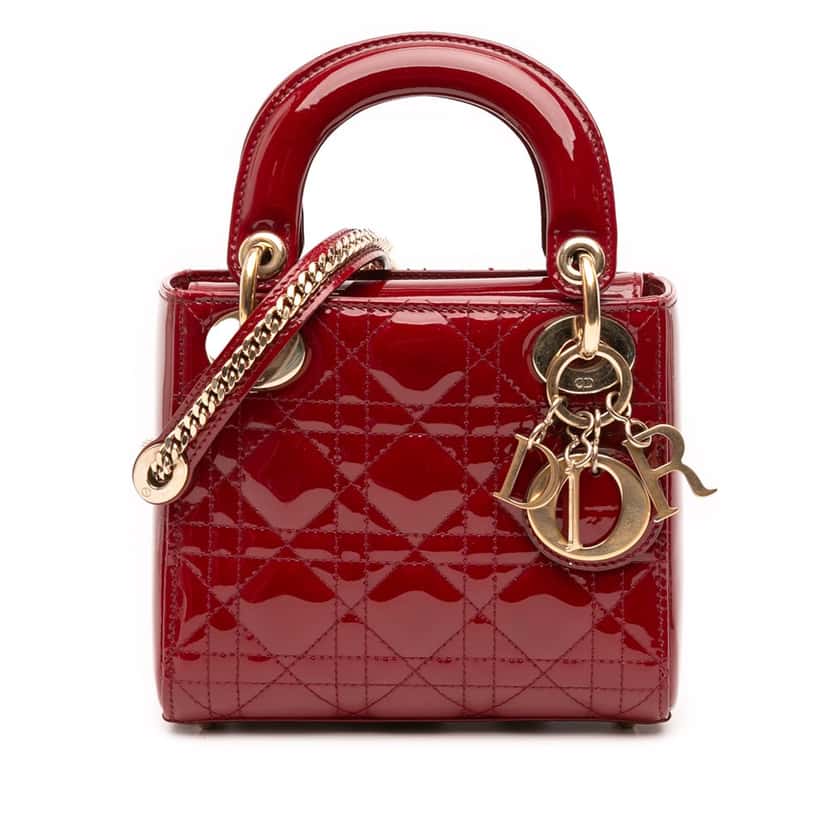 Dior Mini Patent Cannage Lady Dior Red Leather Good condition - Front View