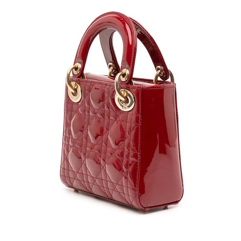 Dior Mini Patent Cannage Lady Dior Red Leather Good condition - Back View