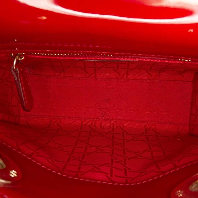 Dior Mini Patent Cannage Lady Dior Red Leather Good condition - Model View