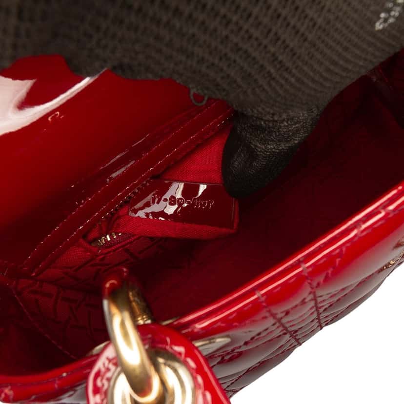 Dior Mini Patent Cannage Lady Dior Red Leather Good condition - Box View