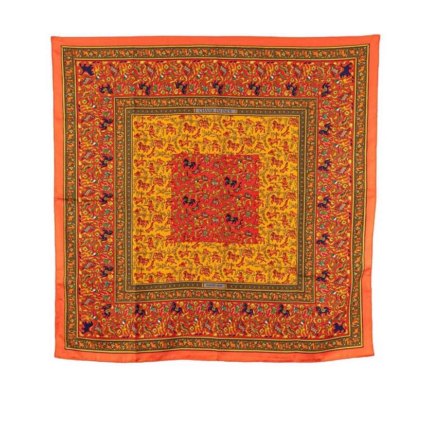 Hermès Chasse en Inde Silk Scarf Orange Silk Good condition - Front View