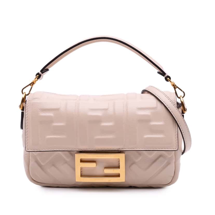 Fendi Mini Zucca Embossed Leather Baguette Satchel Pink Leather Good condition - Front View